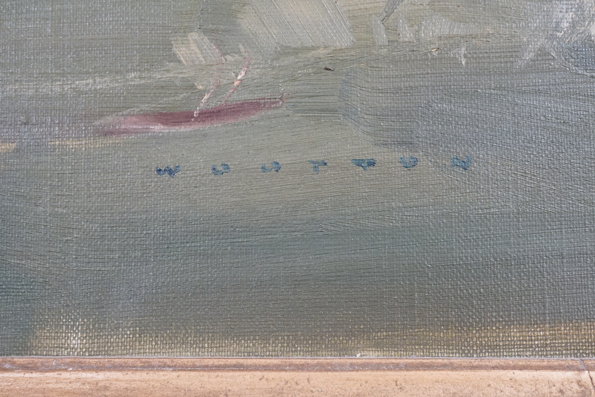 Frank Wootton (1911-1998), military interest oil on canvas, ‘Day Break’, signed, War Artists Comittee label verso, 59 x 75cm. Condition - rip to sky area of the canvas